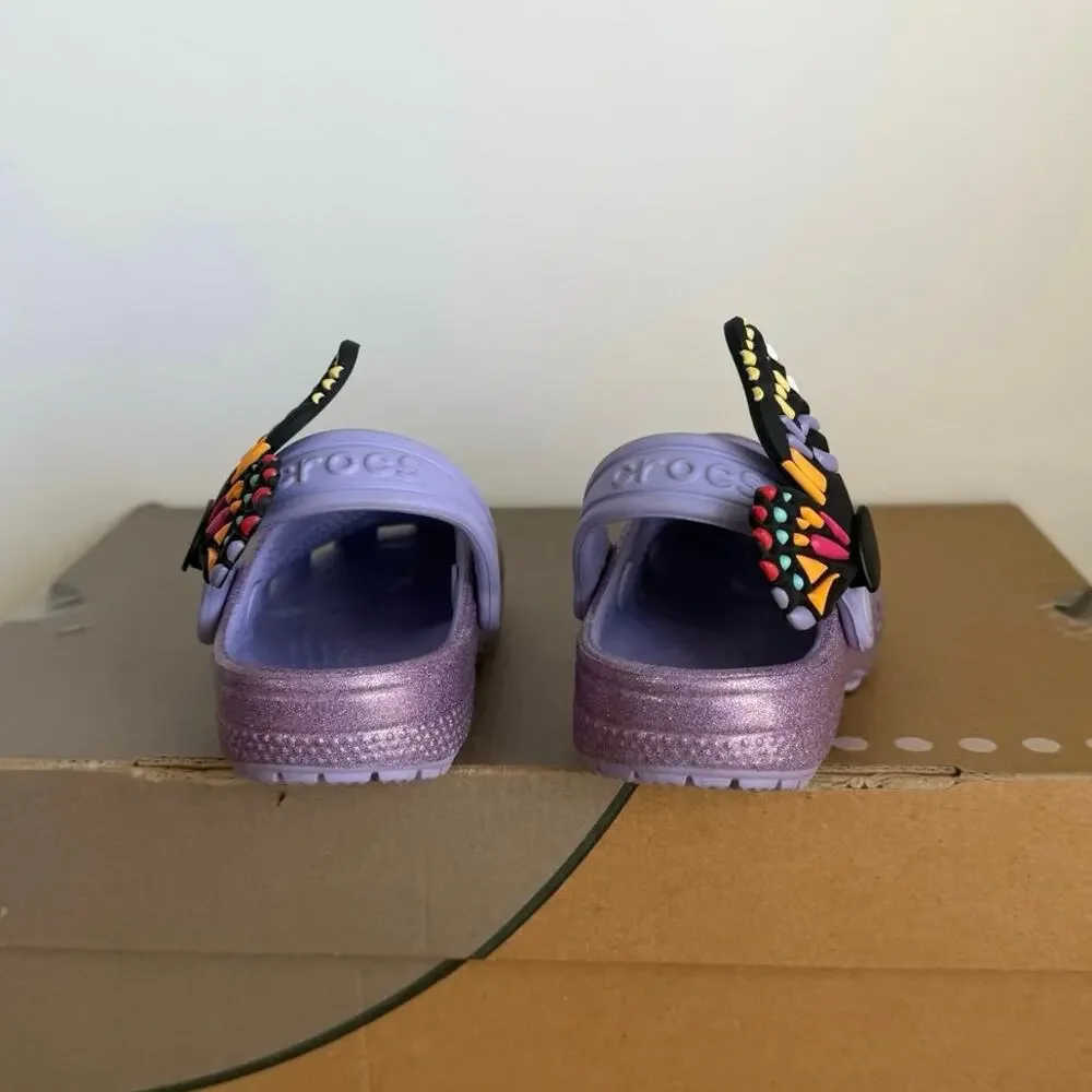 CROCS Classic Clog I AM BUTTERFLY ‘Purple Glitter’ Toddler Sandals - SZ 7